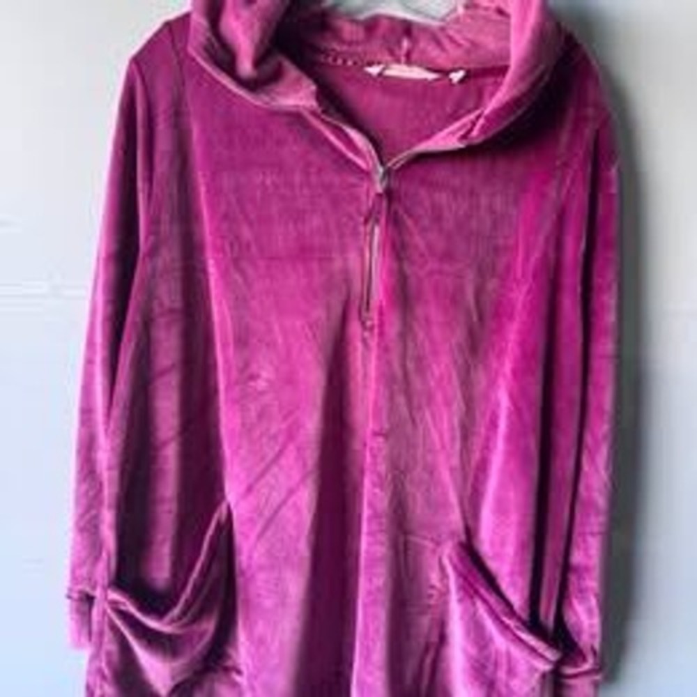 Soft Surroundings Magenta Pink Velour Half Zip Hoodie Tunic Pullover 2X